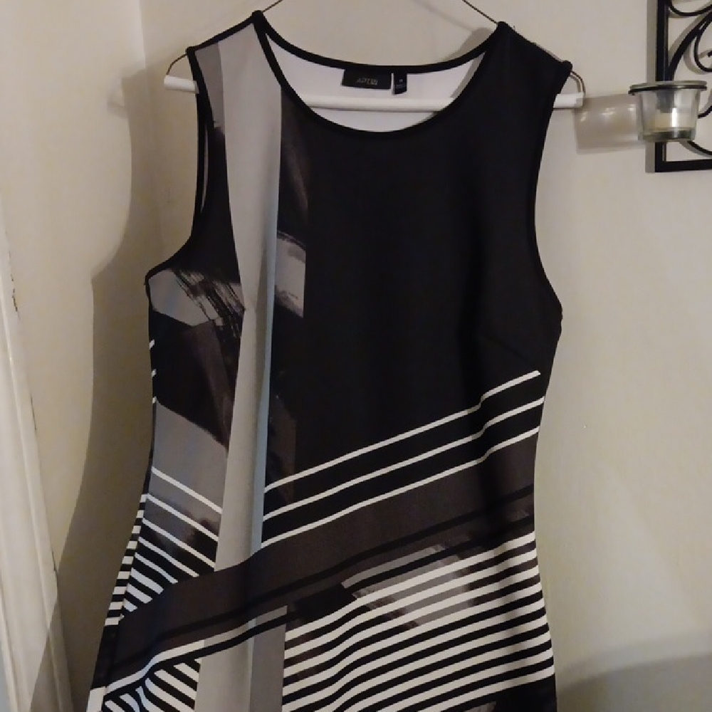 Apt. 9 Black and Gray Striped Midi Dress